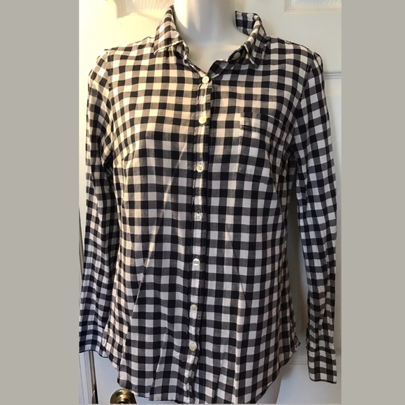 J. CREW The Perfect Shirt Blue White Gingham Plaid Top Button Down Blouse Navy - Picture 2 of 8
